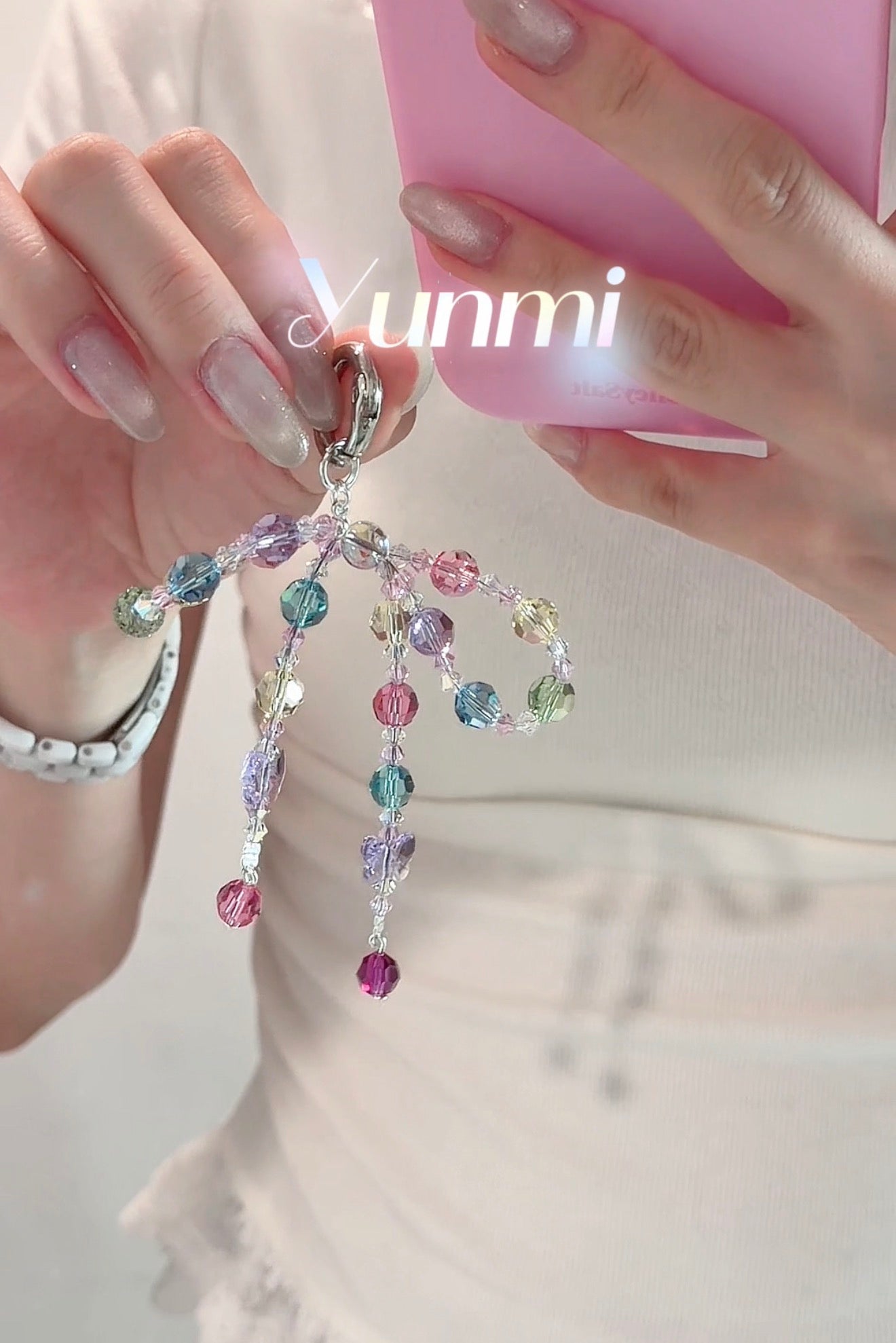Rainbow Crystal Bow Charm – Premium Austria Phone Strap