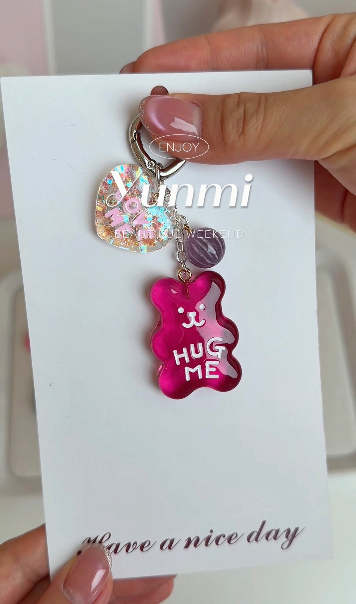 Hearted 3D Bear Phone Charm & Keychain – Original Handcrafted 2-in-1 Design