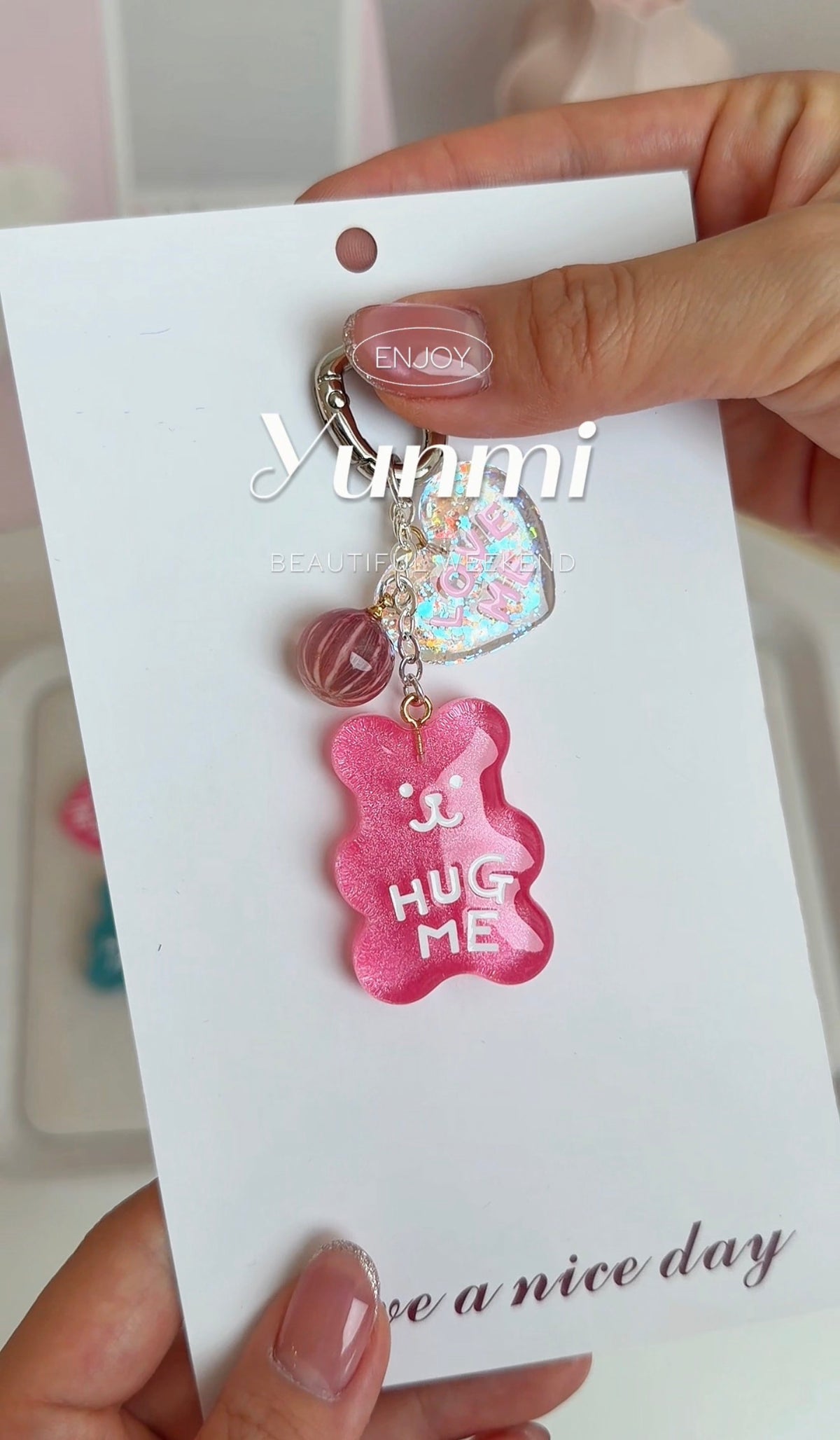Hearted 3D Bear Phone Charm & Keychain – Original Handcrafted 2-in-1 Design