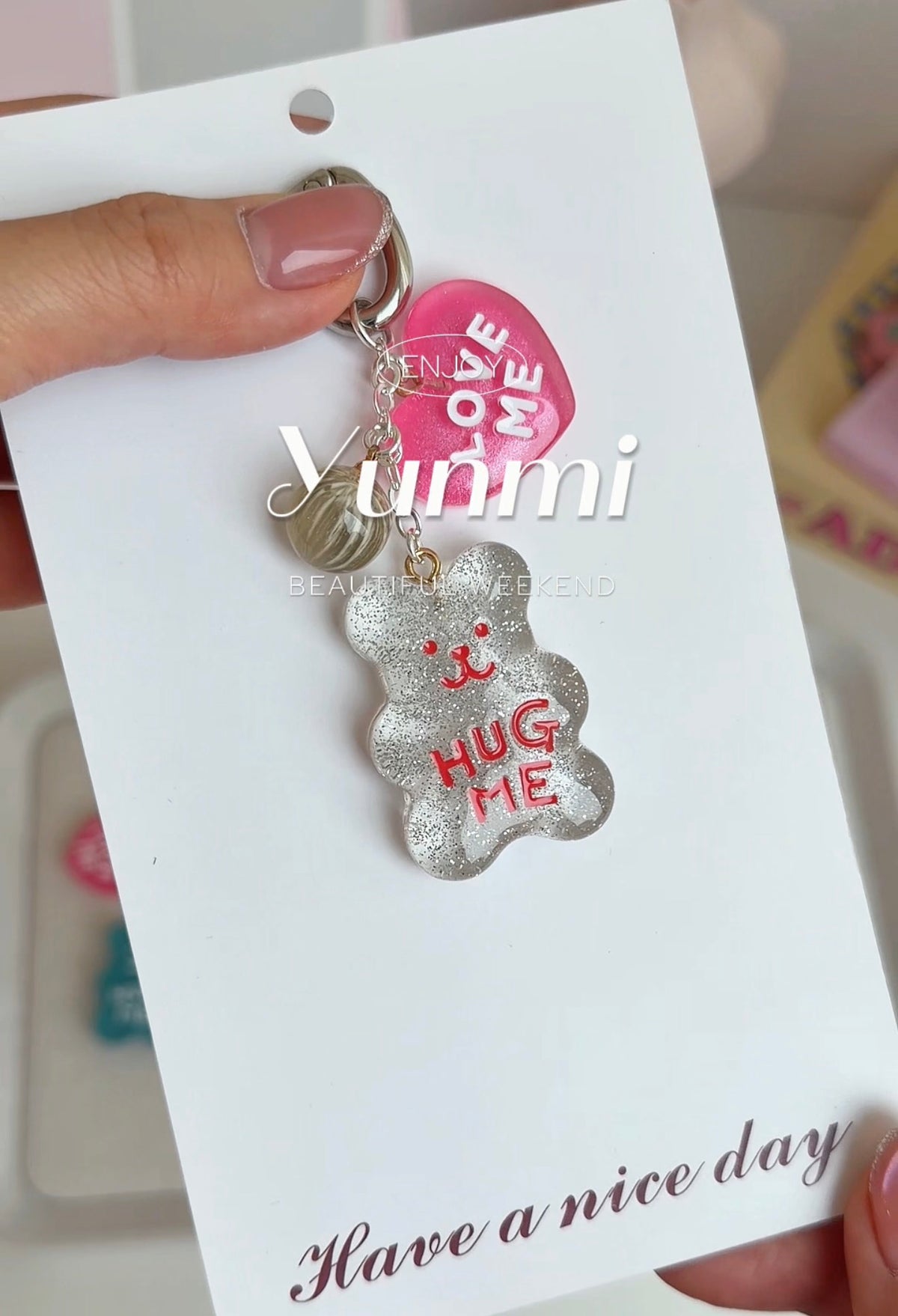 Hearted 3D Bear Phone Charm & Keychain – Original Handcrafted 2-in-1 Design