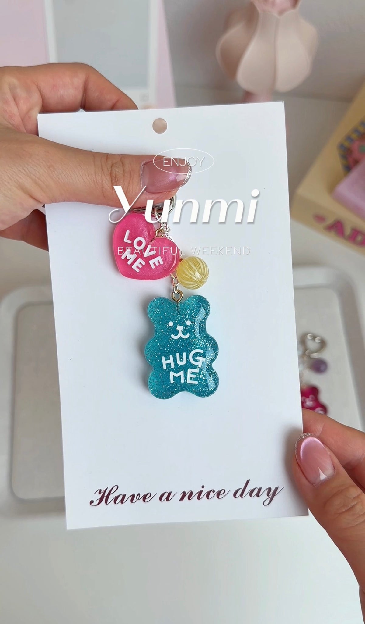 Hearted 3D Bear Phone Charm & Keychain – Original Handcrafted 2-in-1 Design