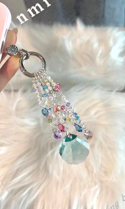 Minty Shell Crystal Phone Charm – Translucent Shine, Breezy Style