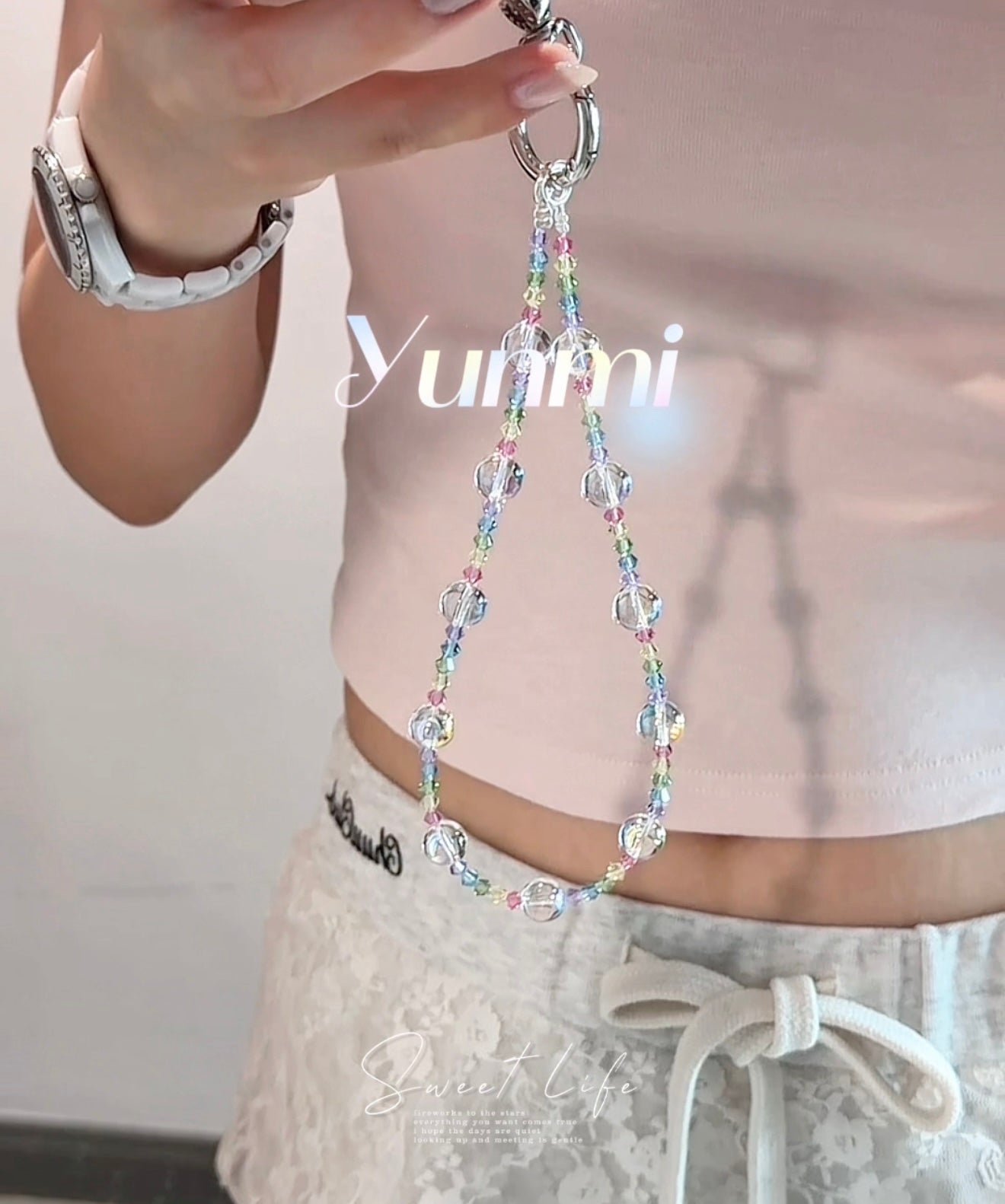 Crystal & Bubble Bead Phone Charm – Austrian Sparkle, Original Design