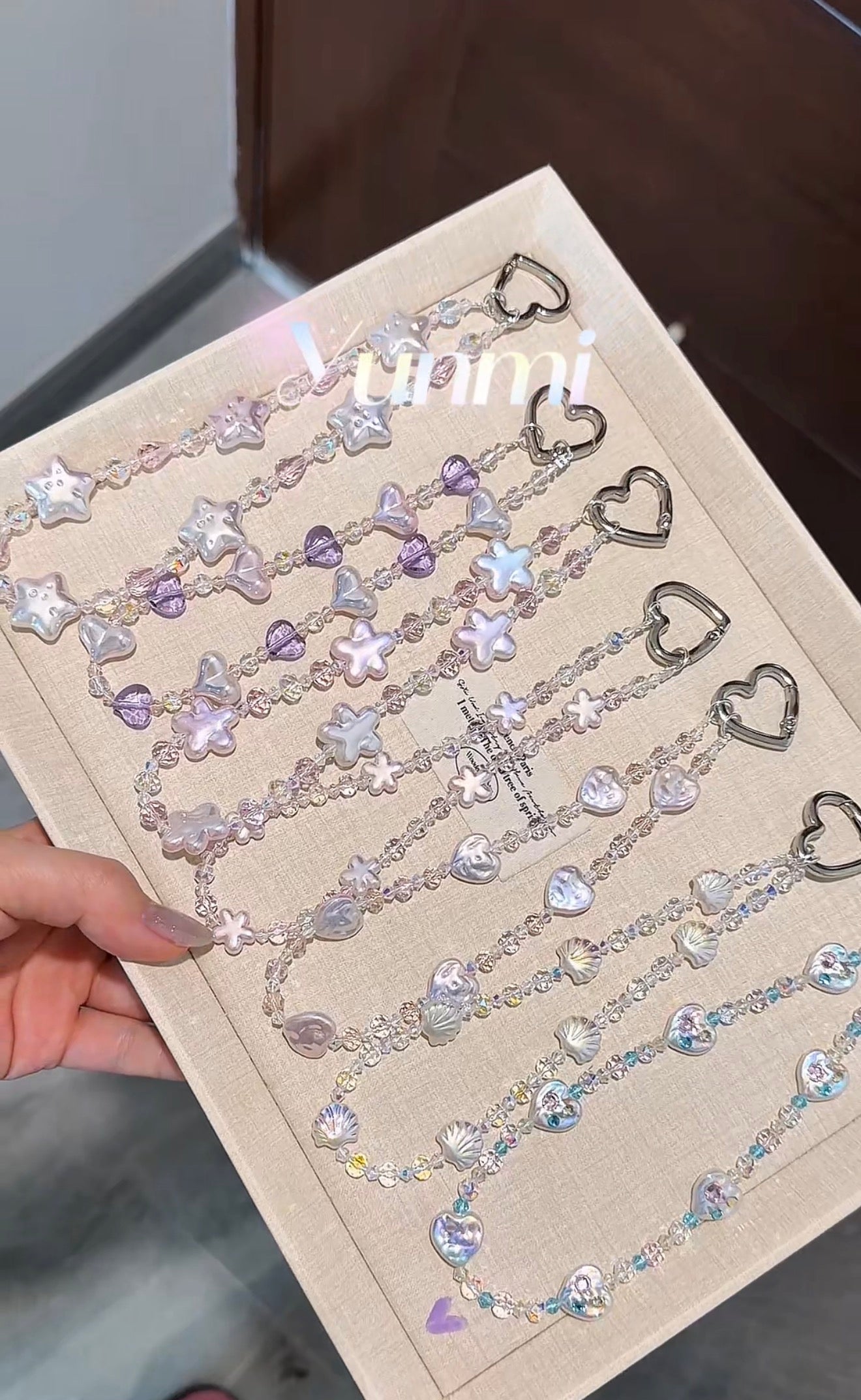 Austrian Crystal + Shell Pearl Phone Strap – Iridescent, Handcrafted & Unique