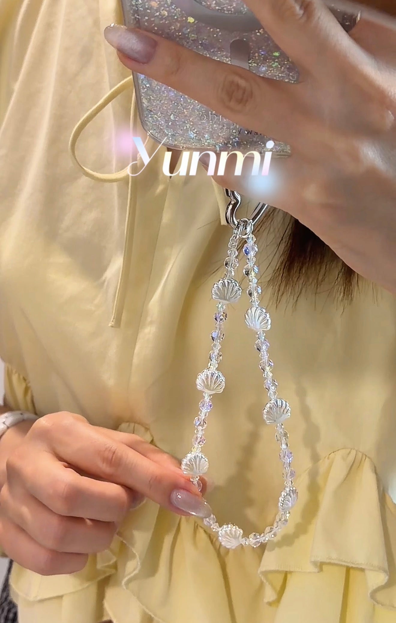 Austrian Crystal + Shell Pearl Phone Strap – Iridescent, Handcrafted & Unique