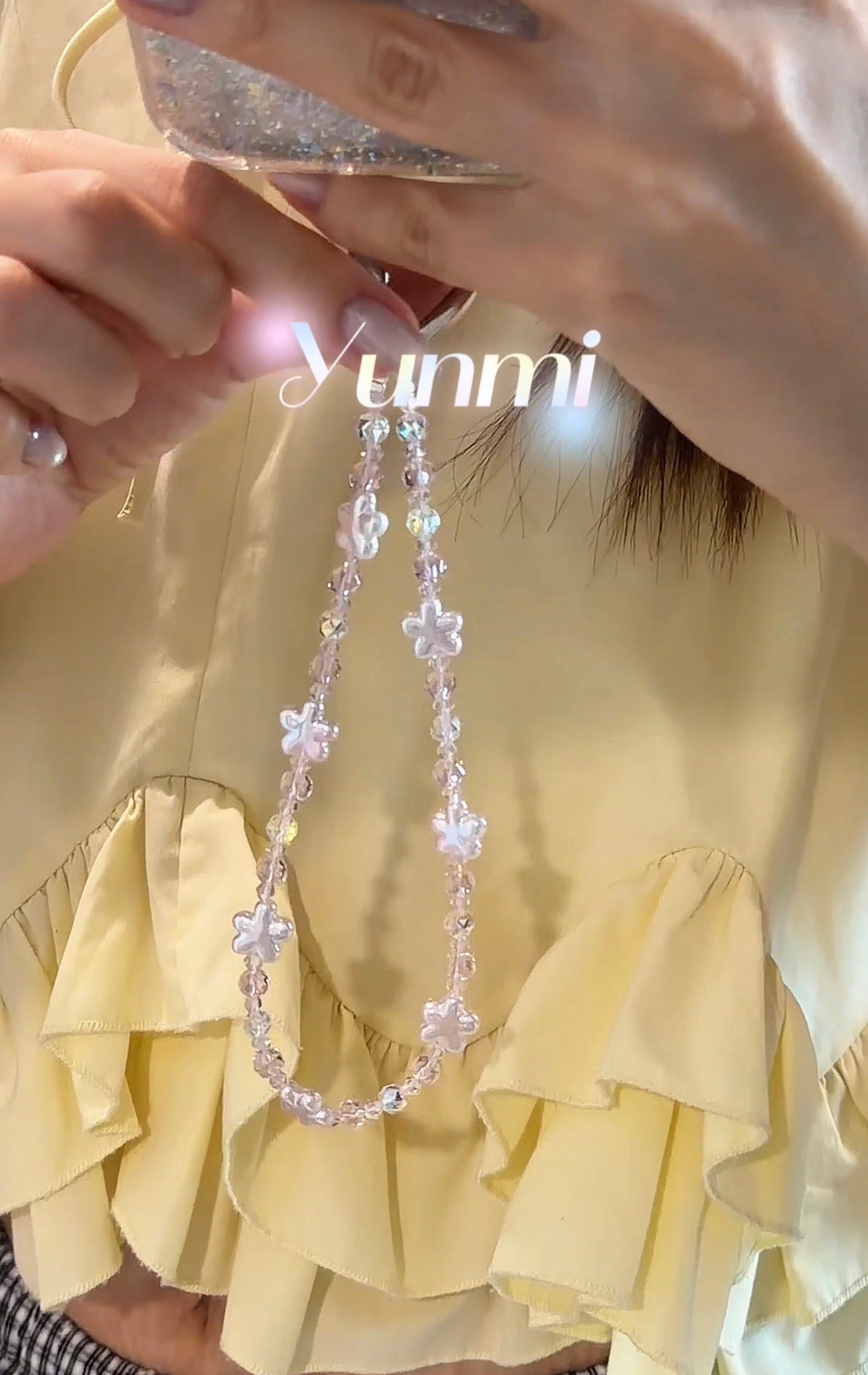 Austrian Crystal + Shell Pearl Phone Strap – Iridescent, Handcrafted & Unique