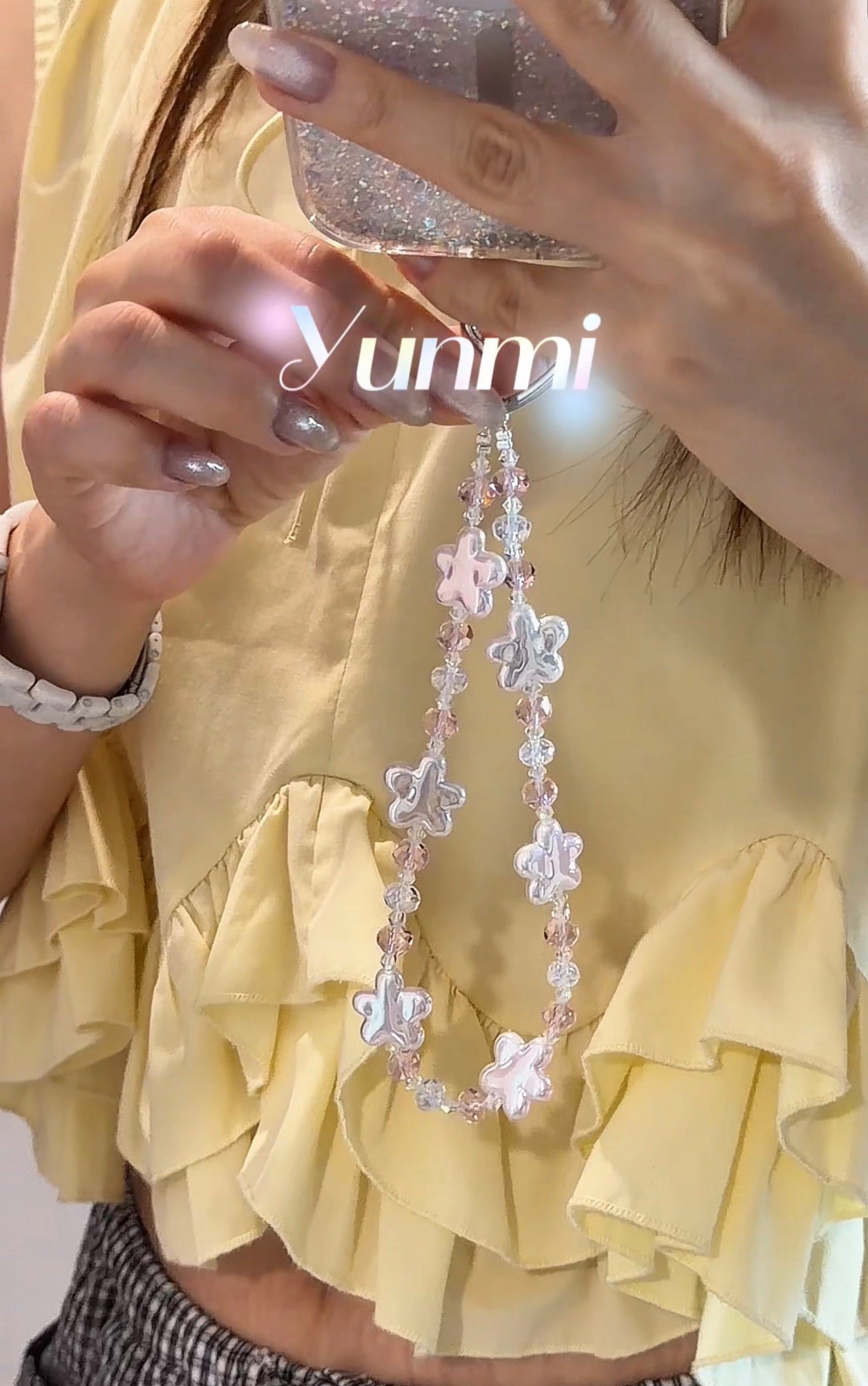 Austrian Crystal + Shell Pearl Phone Strap – Iridescent, Handcrafted & Unique