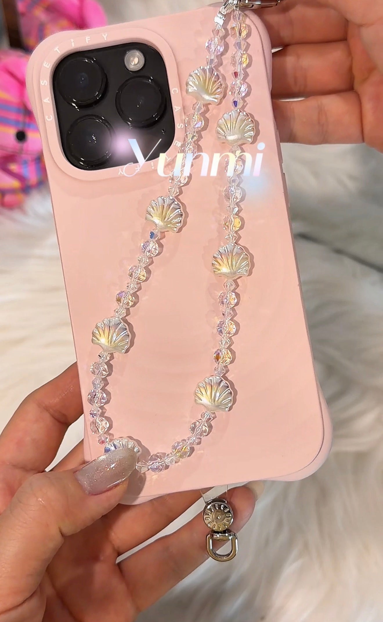 Austrian Crystal + Shell Pearl Phone Strap – Iridescent, Handcrafted & Unique