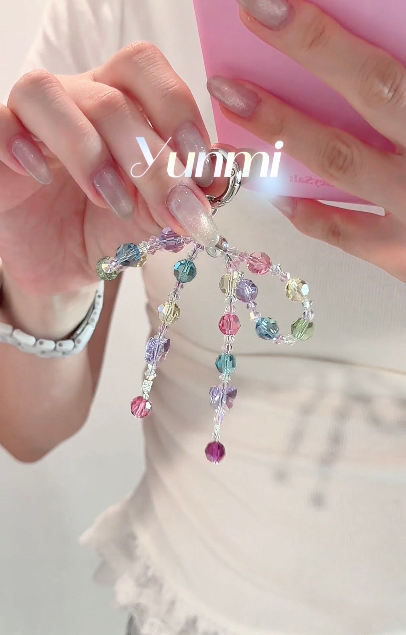 Rainbow Crystal Bow Charm – Premium Austria Phone Strap