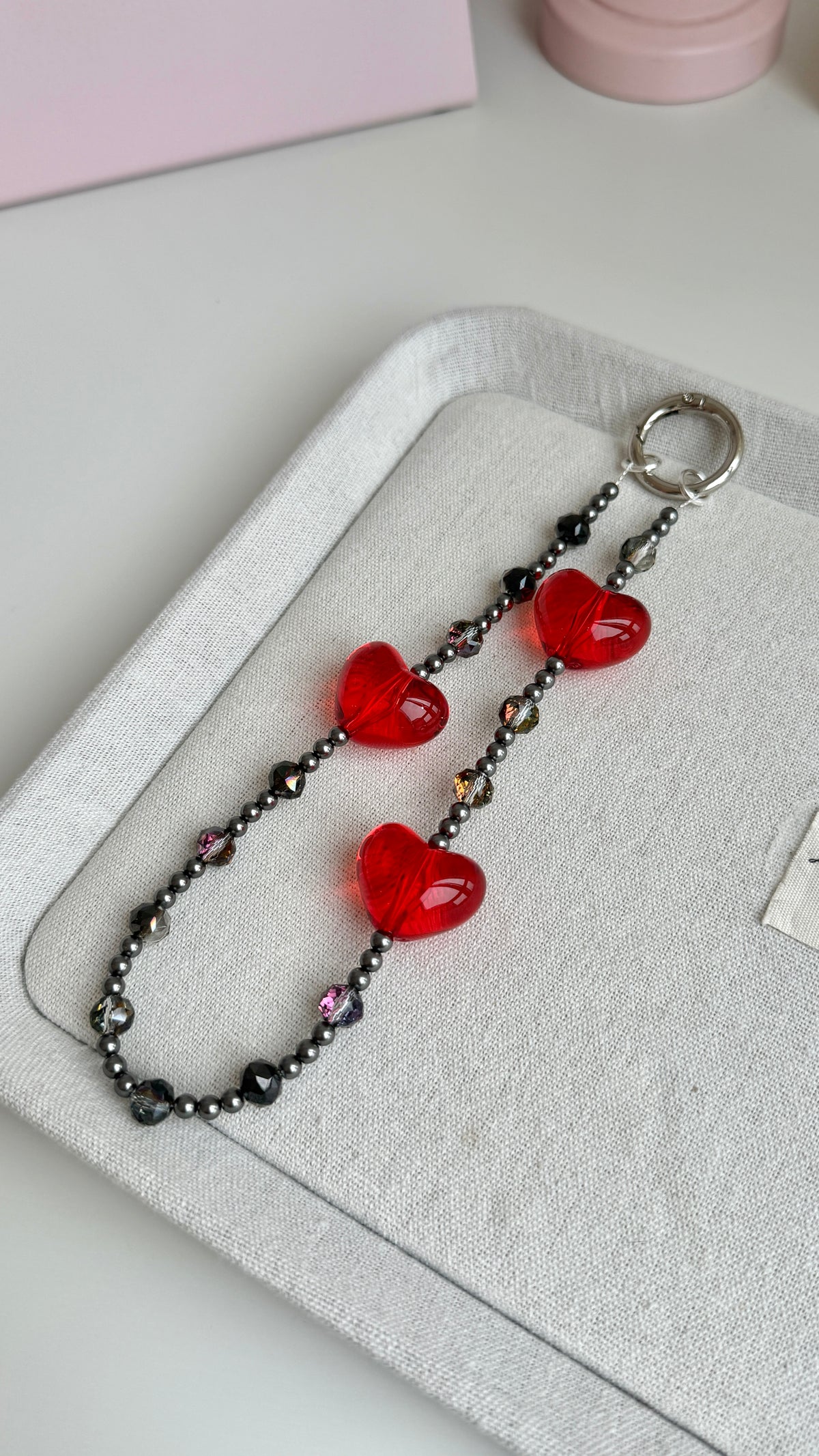 3D Transparent Heart & Pearl Phone Charm – Elegant Original Design