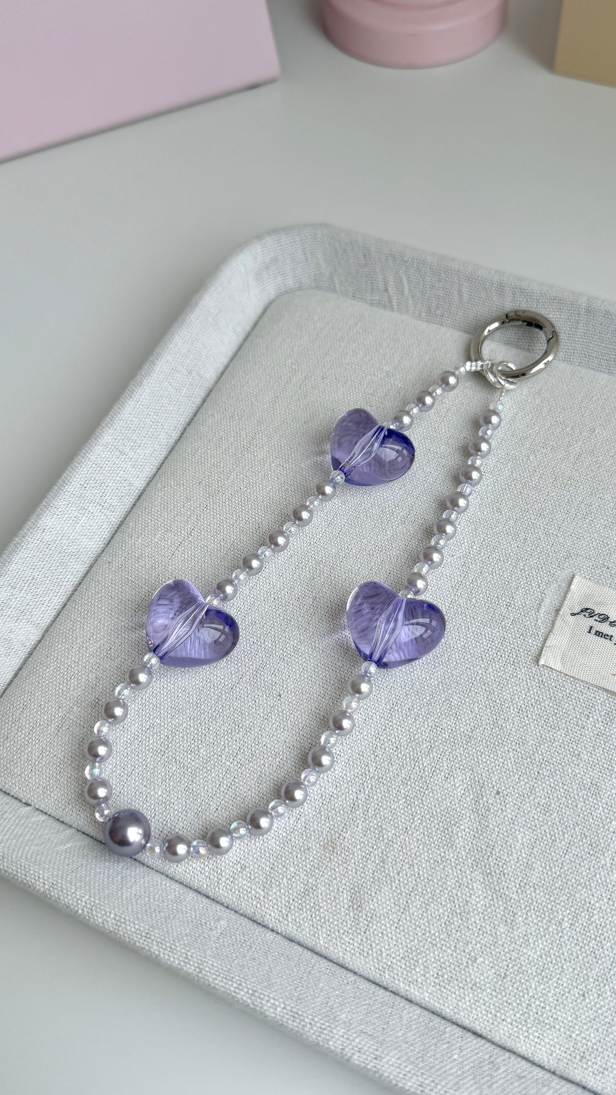 3D Transparent Heart & Pearl Phone Charm – Elegant Original Design