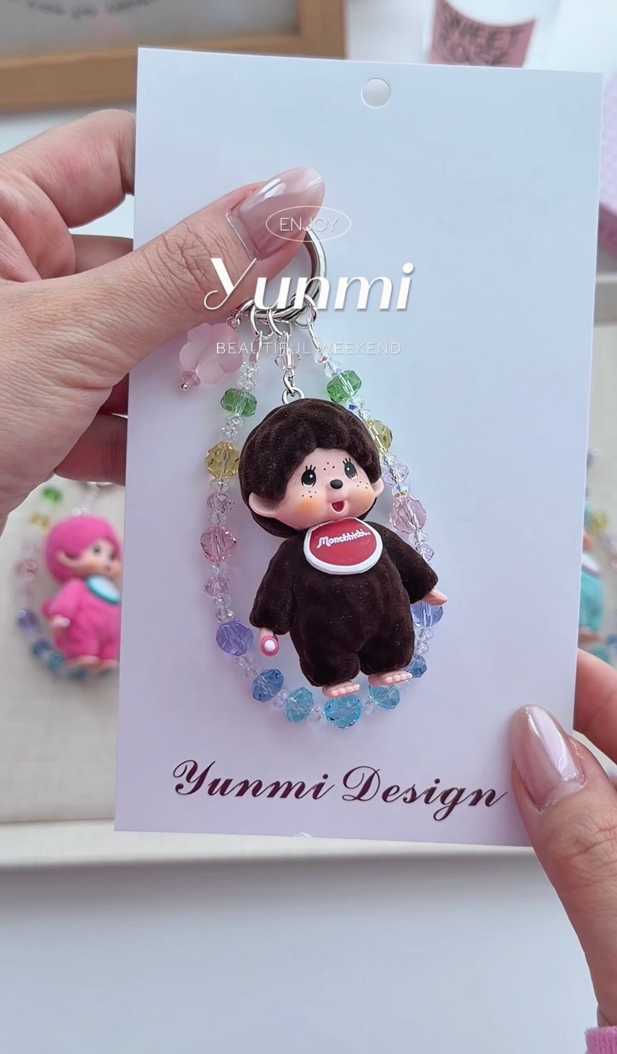 Monchhichi Flocked Keychain – Colorful Velvet Finish, Handcrafted Original Accessory