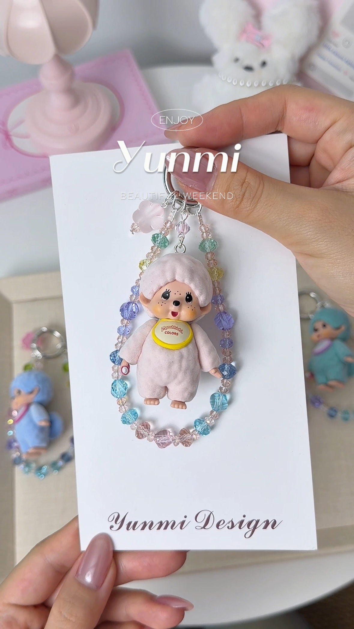 Monchhichi Flocked Keychain – Colorful Velvet Finish, Handcrafted Original Accessory