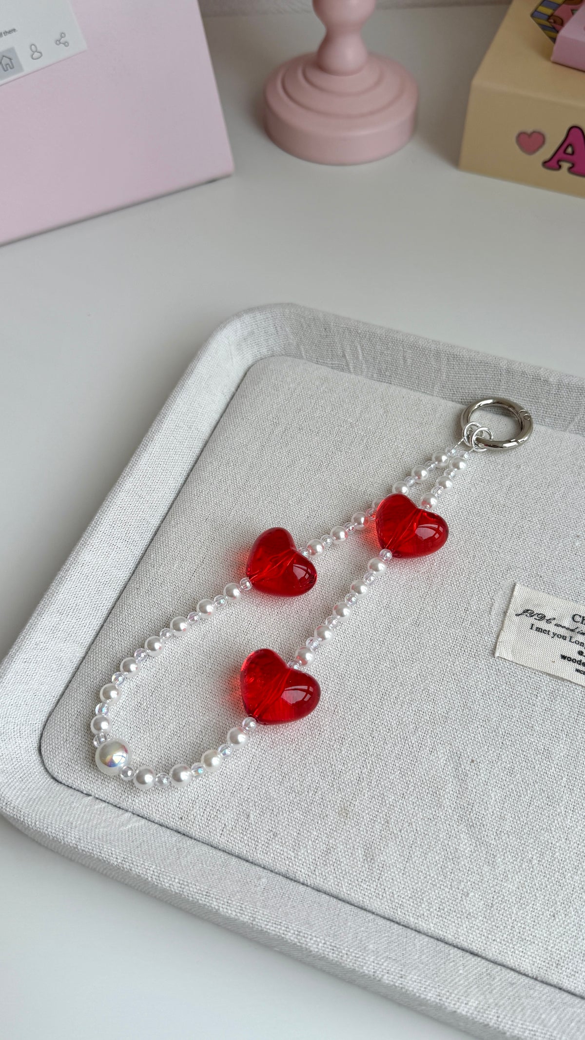 3D Transparent Heart & Pearl Phone Charm – Elegant Original Design