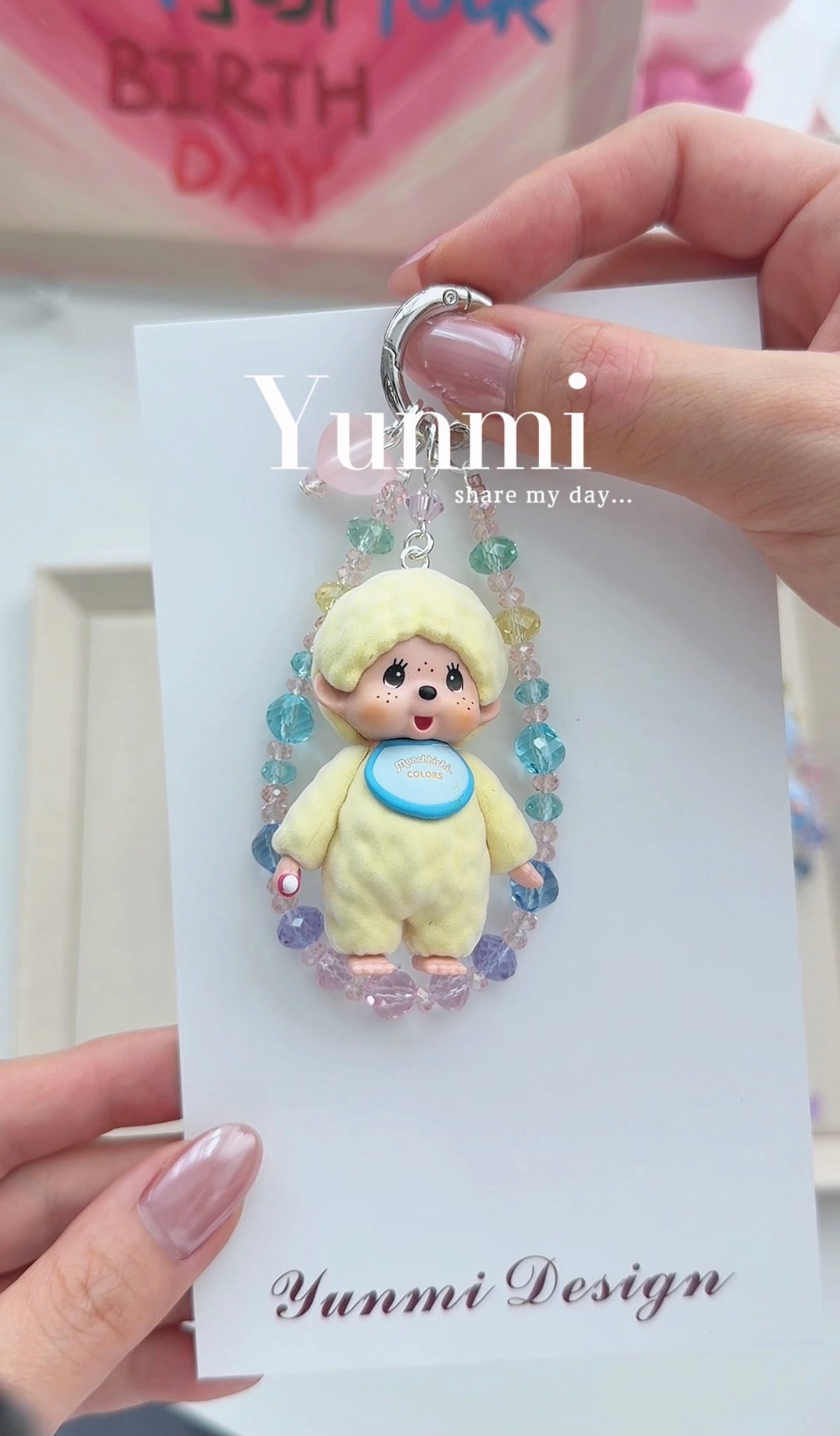 Monchhichi Flocked Keychain – Colorful Velvet Finish, Handcrafted Original Accessory