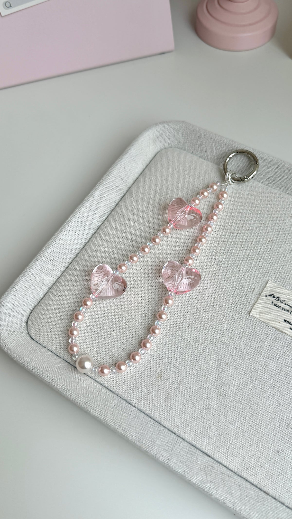 3D Transparent Heart & Pearl Phone Charm – Elegant Original Design